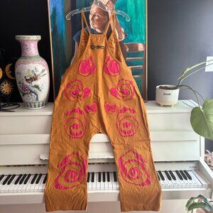 Stylish Rave Boho Jumpsuit with Pink Accents Painted One of One Free Size